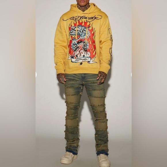 Ed Hardy Other - Ed Hardy Fir Tiger Yellow Graphic Hoodie Size XL